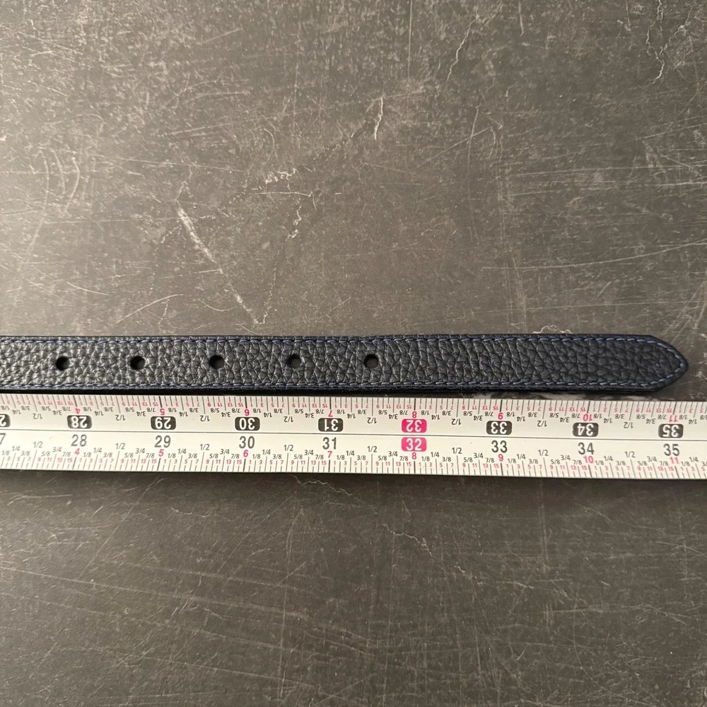 Women L.L. Bean Leather Belt 30 Blue Pebbled Full Grain Brass Buckle-Excellent - Picture 6 of 7